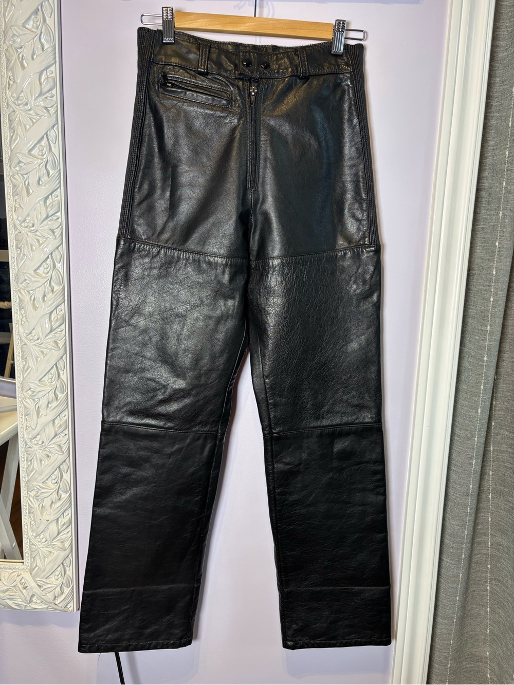 Taurus Vintage Women’s Black Leather Moto Biker Straight-Leg Pants